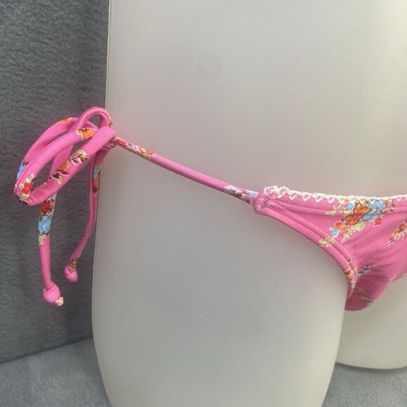 AGUA DOCE Brazilian 2-pc Bikini Size Small Pink Flowers Lace Trim Hip Tie - Picture 7 of 12
